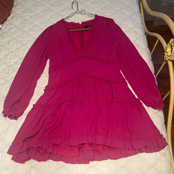 Lulus size Small Simply Darling Long Sleeve Ruffled Dress in Magenta - Picture 5 of 7